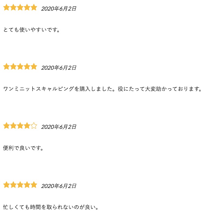 レビュー内容の例