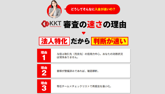 KKTが提供する、ファクタリングの審査が早い理由