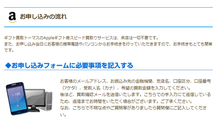 ギフト買取トーマスでの現金化までの手順