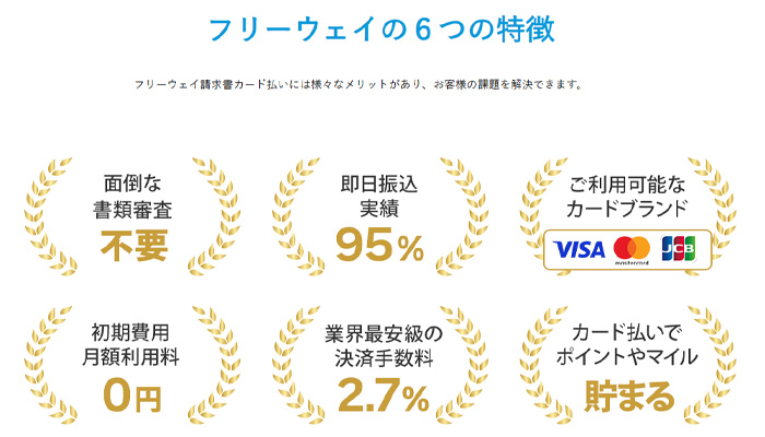 「フリーウェイ請求書カード払い」の主な特徴
