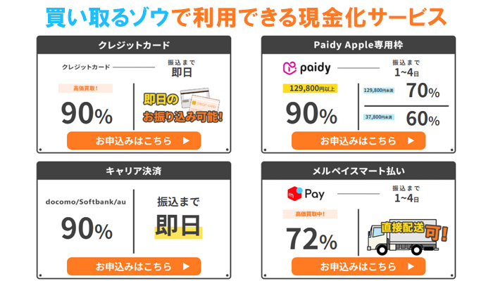 「買い取るゾウ」の現金化サービスを利用できる後払いアプリの一覧