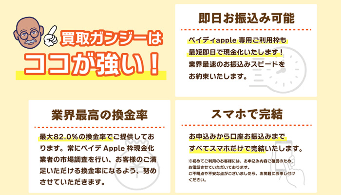 買取ガンジーでご利用できる現金化サービスの強みについての説明
